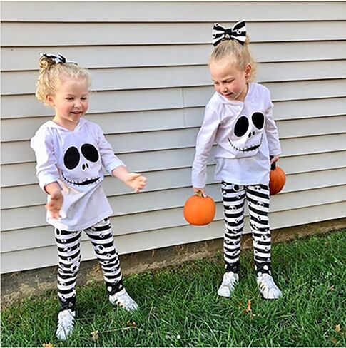 LYSMuch Toddler Baby Girls Boys Halloween Clothes Ghost Hoodie Top Striped Pants Kids Funny Long Sleeve Fall Outfit Set in Saudi Arabia