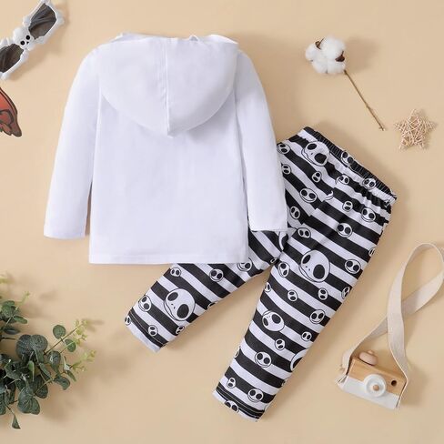 LYSMuch Toddler Baby Girls Boys Halloween Clothes Ghost Hoodie Top Striped Pants Kids Funny Long Sleeve Fall Outfit Set in Saudi Arabia