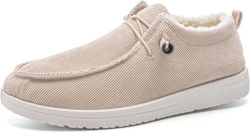 أحذية قارب شتوية خفيفة الوزن من Betrue للنساء، أحذية بدون كعب كاجوال دافئة للنساء، أحذية نسائية مبطنة بالفرو الصناعي، أحذية بدون كعب برباط للنساء، قماش مريح دافئ للنساء in Kuwait