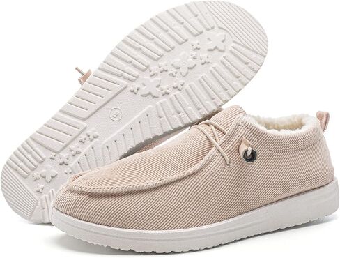 أحذية قارب شتوية خفيفة الوزن من Betrue للنساء، أحذية بدون كعب كاجوال دافئة للنساء، أحذية نسائية مبطنة بالفرو الصناعي، أحذية بدون كعب برباط للنساء، قماش مريح دافئ للنساء in Kuwait