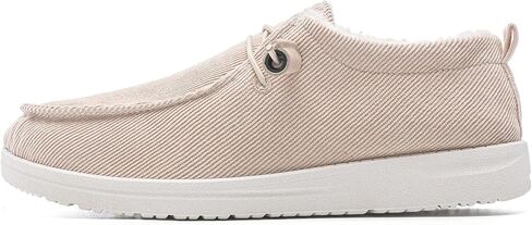 أحذية قارب شتوية خفيفة الوزن من Betrue للنساء، أحذية بدون كعب كاجوال دافئة للنساء، أحذية نسائية مبطنة بالفرو الصناعي، أحذية بدون كعب برباط للنساء، قماش مريح دافئ للنساء in Kuwait