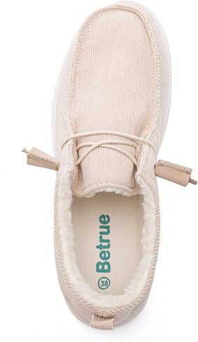 أحذية قارب شتوية خفيفة الوزن من Betrue للنساء، أحذية بدون كعب كاجوال دافئة للنساء، أحذية نسائية مبطنة بالفرو الصناعي، أحذية بدون كعب برباط للنساء، قماش مريح دافئ للنساء in Kuwait