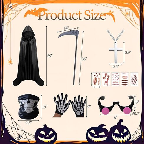 Yi-gog Halloween Vampire Cloak Reversible Hooded Vampire Cape Adult Cosplay Scythe Skeleton Gloves Mask Stickers Party Role Play in Kuwait