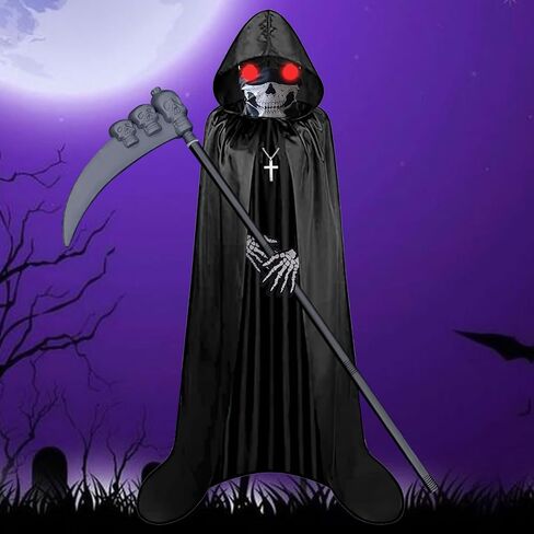 Yi-gog Halloween Vampire Cloak Reversible Hooded Vampire Cape Adult Cosplay Scythe Skeleton Gloves Mask Stickers Party Role Play in Kuwait