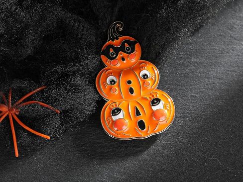 بروش اليقطين للهالوين، مجموعة من ثلاث طبقات من اليقطين مع ثلاثة وجوه، هدية مجوهرات برتقالية للنساء والفتيات، دبوس بروش لحفلات الهالوين in Kuwait