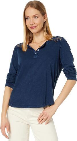 Lucky Brand Women's Long Sleeve Cutwork Henley in Saudi Arabia