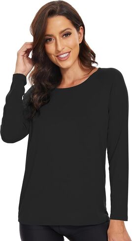 WiWi Women's Bamboo Viscose Pajama Tops Soft Scoop Neck Sleep Shirt Loose Long Sleeves T-Shirt Loungewear S-XXL in Saudi Arabia
