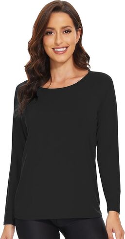 WiWi Women's Bamboo Viscose Pajama Tops Soft Scoop Neck Sleep Shirt Loose Long Sleeves T-Shirt Loungewear S-XXL in Saudi Arabia