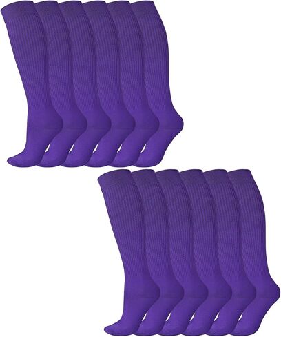 Suhine 12 Pairs Softball Socks Athletic Purple Soccer Socks Baseball Socks Unisex Adult Long Purple Knee High Socks for Youth School Uniform Football Rugby Sports Costume in Kuwait