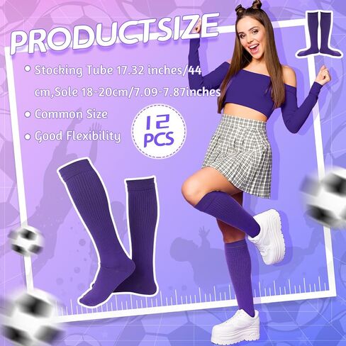 Suhine 12 Pairs Softball Socks Athletic Purple Soccer Socks Baseball Socks Unisex Adult Long Purple Knee High Socks for Youth School Uniform Football Rugby Sports Costume in Kuwait