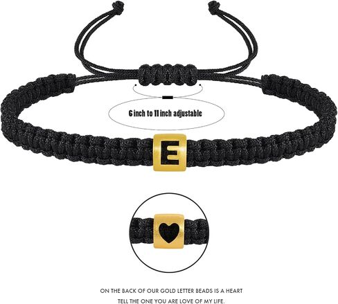 VIBILIA Initial Bracelets for Women Men Teen Boys Girls Woven Rope Braided Letter Bracelet Gold 26 Alphabet Handmade Adjustable Black String Bracelet Jewelry Gifts - A in Kuwait