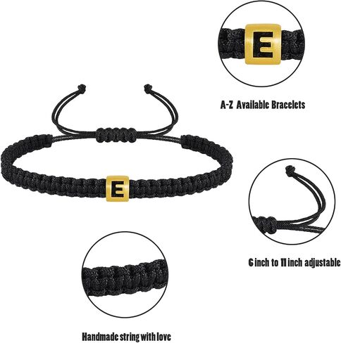 VIBILIA Initial Bracelets for Women Men Teen Boys Girls Woven Rope Braided Letter Bracelet Gold 26 Alphabet Handmade Adjustable Black String Bracelet Jewelry Gifts - A in Kuwait