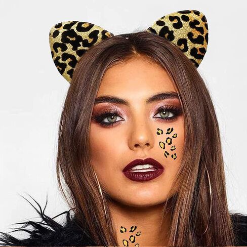 عصابة رأس على شكل أذن قطة فهد | عصابة رأس بأذني الفهد للنساء والفتيات، إكسسوارات أزياء الهالوين التنكرية للبالغين in Kuwait