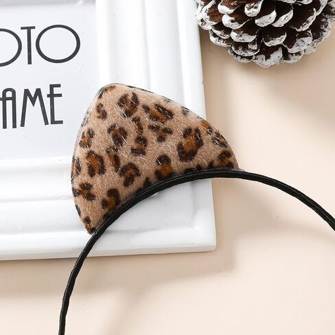 عصابة رأس على شكل أذن قطة فهد | عصابة رأس بأذني الفهد للنساء والفتيات، إكسسوارات أزياء الهالوين التنكرية للبالغين in Kuwait