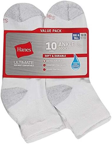 جوارب Hanes FreshIQ Cool Comfort المعززة للكاحل للرجال، عبوة من 12 زوجًا in Saudi Arabia
