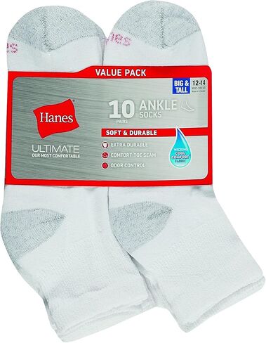 جوارب Hanes FreshIQ Cool Comfort المعززة للكاحل للرجال، عبوة من 12 زوجًا in Saudi Arabia