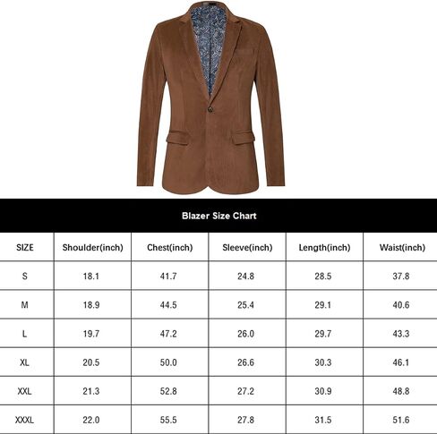 WZIKAI Men's Casual Corduroy Blazer Jacket Slim Fit One Button Work Wear Sport Coat in Kuwait
