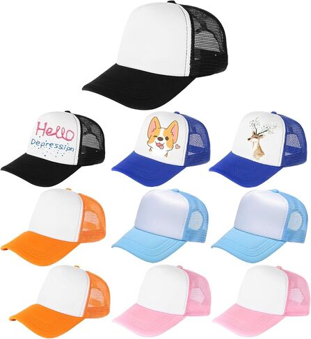 Outink 10 Pack Kids Trucker Hats Boys Girls Colorful Baseball Hats Adjustable Sublimation Blank Mesh Plain Baseball Caps in Kuwait