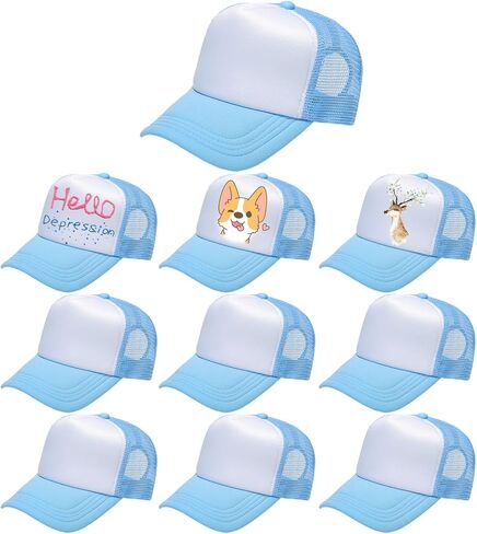 Outink 10 Pack Kids Trucker Hats Boys Girls Colorful Baseball Hats Adjustable Sublimation Blank Mesh Plain Baseball Caps in Kuwait