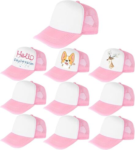 Outink 10 Pack Kids Trucker Hats Boys Girls Colorful Baseball Hats Adjustable Sublimation Blank Mesh Plain Baseball Caps in Kuwait