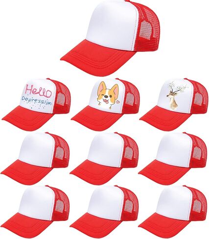 Outink 10 Pack Kids Trucker Hats Boys Girls Colorful Baseball Hats Adjustable Sublimation Blank Mesh Plain Baseball Caps in Kuwait