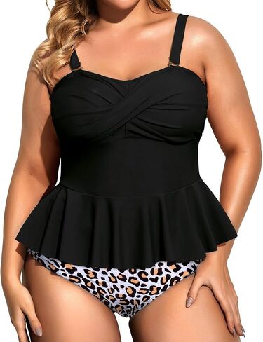 Daci Women Two Piece Plus Size Swimsuit with Bottom Peplum Tankini High Waisted Tummy Control Bathing Suit in Kuwait