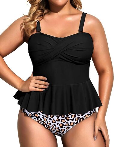 Daci Women Two Piece Plus Size Swimsuit with Bottom Peplum Tankini High Waisted Tummy Control Bathing Suit in Kuwait