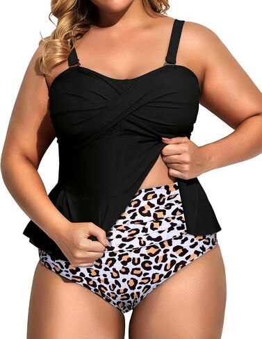 Daci Women Two Piece Plus Size Swimsuit with Bottom Peplum Tankini High Waisted Tummy Control Bathing Suit in Kuwait