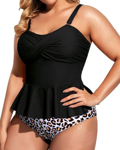 Daci Women Two Piece Plus Size Swimsuit with Bottom Peplum Tankini High Waisted Tummy Control Bathing Suit in Kuwait