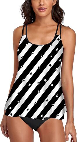 Omichic Modest Tankini Sets for Women's Swimsuits 2 Piece Athletic Bathing Suits Flowy Tank Top with Mid-Waist Bikini Bottom in Kuwait