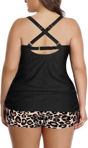 Aqua Eve Women Two Piece Plus Size Swimsuit High Neck Tankini Set Tummy Control Bathing Suit with Shorts in Saudi Arabia