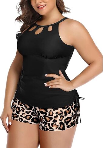 Aqua Eve Women Two Piece Plus Size Swimsuit High Neck Tankini Set Tummy Control Bathing Suit with Shorts in Saudi Arabia