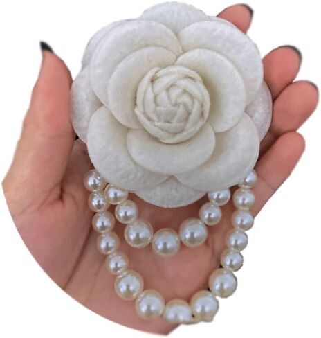 Vintage Wool Camellia Flower Pearl Tassel Brooches Pin Bracelet,Hairpin Headpieces Brooch Shawl Pins Wedding Party Gift Dainty Elegant Lapel Pins Dress Suit Clothes Accessories in Kuwait