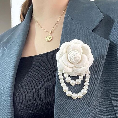 Vintage Wool Camellia Flower Pearl Tassel Brooches Pin Bracelet,Hairpin Headpieces Brooch Shawl Pins Wedding Party Gift Dainty Elegant Lapel Pins Dress Suit Clothes Accessories in Kuwait