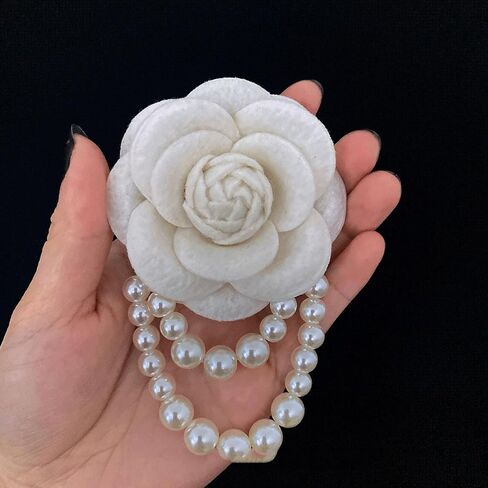 Vintage Wool Camellia Flower Pearl Tassel Brooches Pin Bracelet,Hairpin Headpieces Brooch Shawl Pins Wedding Party Gift Dainty Elegant Lapel Pins Dress Suit Clothes Accessories in Kuwait