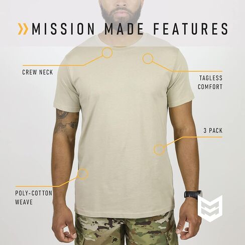 تي شيرتات Mission Made برقبة دائرية (3 عبوات) تي شيرتات عسكرية تكتيكية بدون علامات للرجال in Kuwait