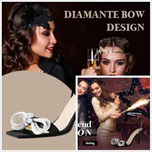 صنادل نسائية من Yolkomo مرصعة بأحجار الراين وأربطة للكاحل بكعب عالٍ in Kuwait