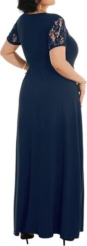 فستان Cuptacc نسائي صيفي كاجوال طويل من الدانتيل بأكمام قصيرة وخصر إمبراطوري طويل مع جيوب in Kuwait