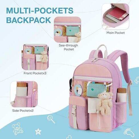 حقائب ظهر مدرسية للفتيات من mommore، حقيبة ظهر مدرسية خفيفة الوزن للأطفال من Kawaii حقيبة كتب مدرسية خفيفة الوزن للفتيات المراهقات حقيبة نهارية للسفر، باللون الوردي in Kuwait