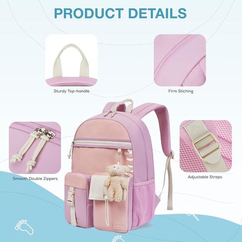 حقائب ظهر مدرسية للفتيات من mommore، حقيبة ظهر مدرسية خفيفة الوزن للأطفال من Kawaii حقيبة كتب مدرسية خفيفة الوزن للفتيات المراهقات حقيبة نهارية للسفر، باللون الوردي in Kuwait