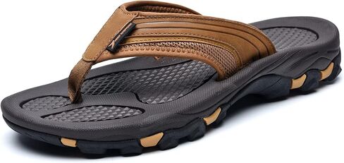 شبشب NRNHI Beach Flip Flops للرجال يدعم قوس القدم، صنادل جلدية كاجوال صيفية مقاومة للانزلاق للمشي لمسافات طويلة in Kuwait