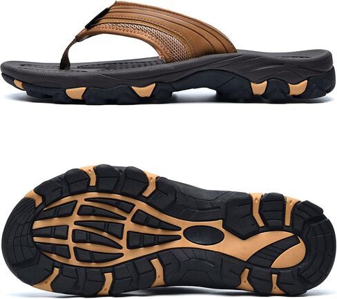 شبشب NRNHI Beach Flip Flops للرجال يدعم قوس القدم، صنادل جلدية كاجوال صيفية مقاومة للانزلاق للمشي لمسافات طويلة in Kuwait