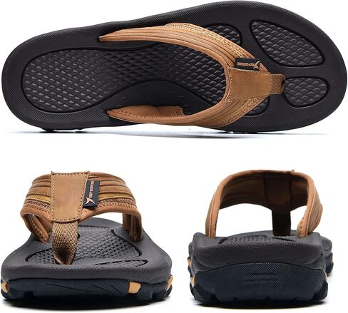 شبشب NRNHI Beach Flip Flops للرجال يدعم قوس القدم، صنادل جلدية كاجوال صيفية مقاومة للانزلاق للمشي لمسافات طويلة in Kuwait