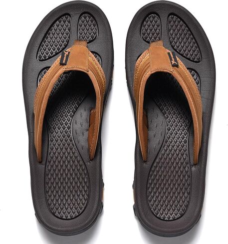 شبشب NRNHI Beach Flip Flops للرجال يدعم قوس القدم، صنادل جلدية كاجوال صيفية مقاومة للانزلاق للمشي لمسافات طويلة in Kuwait