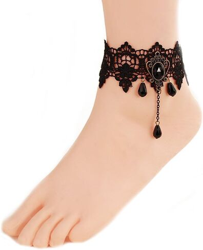 Ewanda store Romantic Retro Vintage Gothic Sexy Clear Rhinestone Anklet Foot Sandal Beach Wedding Jewelry Lace Ankle Bracelet Women Anklets Chain in Saudi Arabia