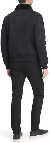 DKNY Men's Shearling Bomber Jacket with Faux Fur Collar in Kuwait