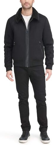 DKNY Men's Shearling Bomber Jacket with Faux Fur Collar in Kuwait