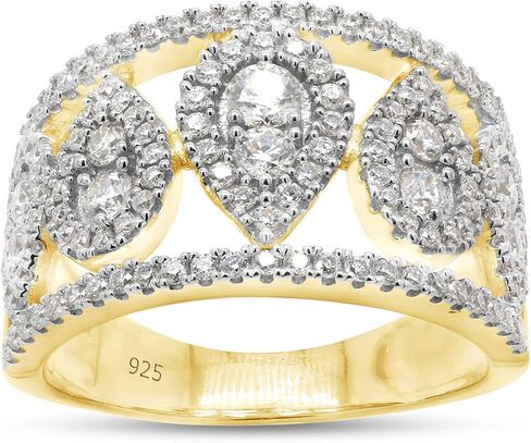 مجوهرات SAVEARTH DIAMONDS 1 قيراط (Cttw) مقطوعة بشكل دائري من الألماس المويسانتي بصف مزدوج على شكل دمعة للنساء من الذهب عيار 14 قيراط فوق الفضة الإسترلينية (لون G-H، وضوح VVS1) in Kuwait