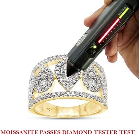 مجوهرات SAVEARTH DIAMONDS 1 قيراط (Cttw) مقطوعة بشكل دائري من الألماس المويسانتي بصف مزدوج على شكل دمعة للنساء من الذهب عيار 14 قيراط فوق الفضة الإسترلينية (لون G-H، وضوح VVS1) in Kuwait