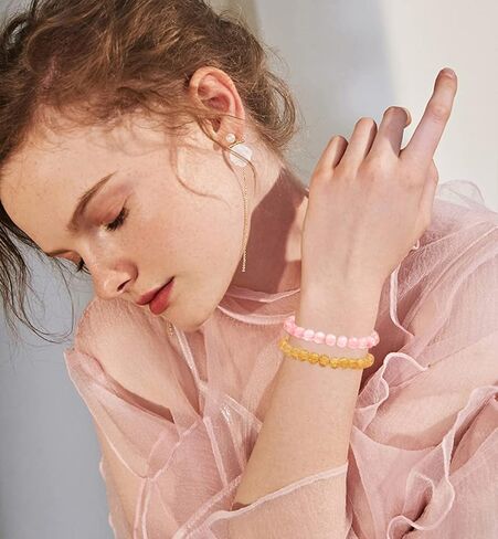 FINZOR 14Pcs 8MM Healing Stone Beaded Bracelets for Women Men Semi-Precious Gemstones Bracelets Crystal Beaded Bracelet Unisex Adjustable Stretch Bracelets in Kuwait